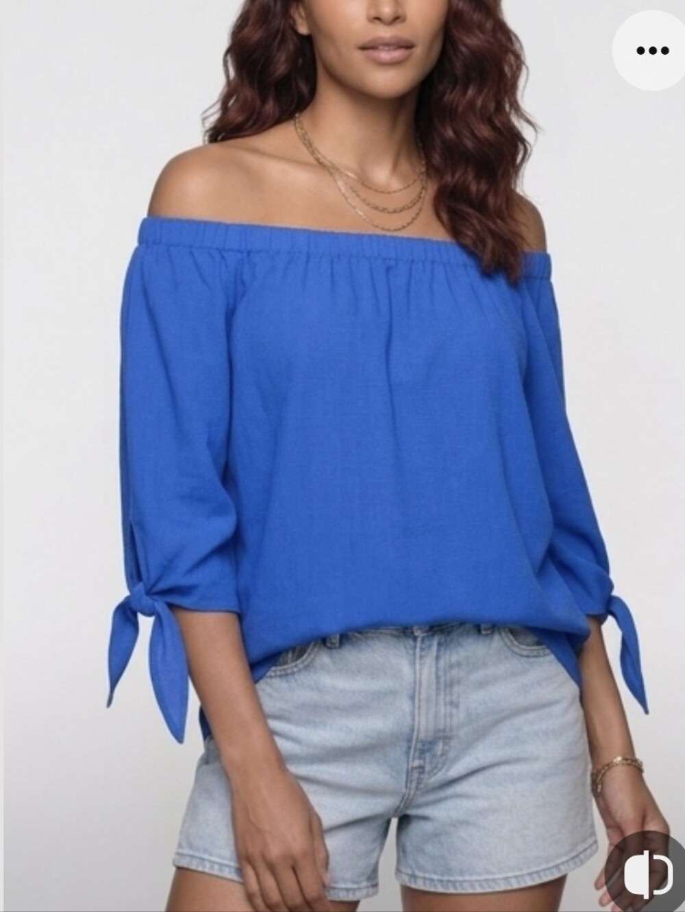 Lovely Linen SAKS FIFTH AVENUE Off-the-Shoulder Tie-Sleeve top in Royal Blue